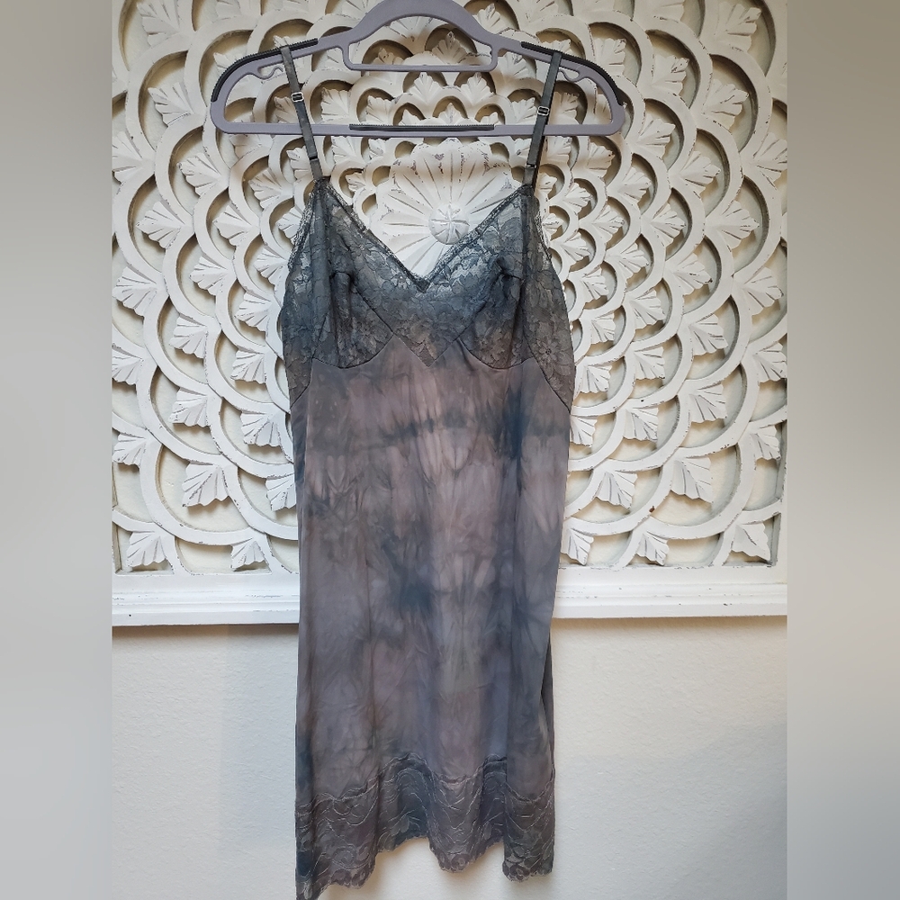 Upcycled Vintage Vanity Fair Slip Dress Dyed Charcoal Gray Tea Dyed Size 36 M
